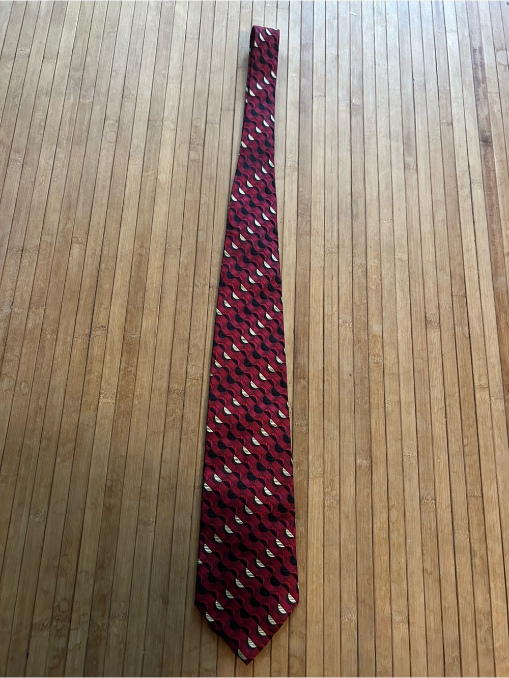 Henry Grethel Men’s Preppy Silk Red Yellow Black Geometric Patterned Tie